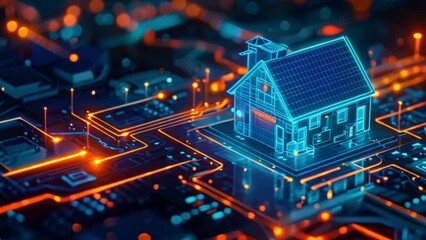 Fototapete - This house structure positioned on a detailed computer circuit board.