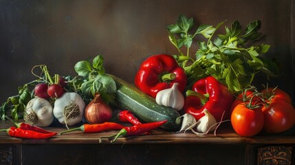 Wall Mural - A Composition of Vegetables and Red Pepper