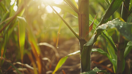 Wall Mural - Close-up view of sugar cane plantation at sunrise