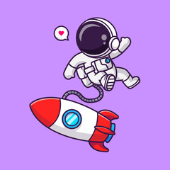 Wall Mural - cute astronaut floating with rocket in space cartoon vector icon illustration. science technology ic