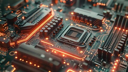 Leinwandbilder - This Detailed view of a computer motherboard showing circuits, capacitors, and connectors.