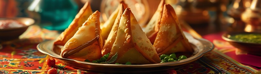 Samosas are a popular Indian street food made with a crispy pastry shell filled with spiced potatoes, peas, and onions