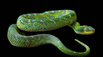 Wall Mural - Trimeresurus Insularis closeup on isolated background, Indonesian viper snake closeup. generative ai