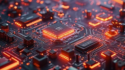 Fototapete - This Detailed view of a computer circuit board showing intricate components and connections.