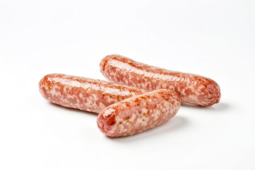 Canvas Print - Three Raw Sausages on White Background