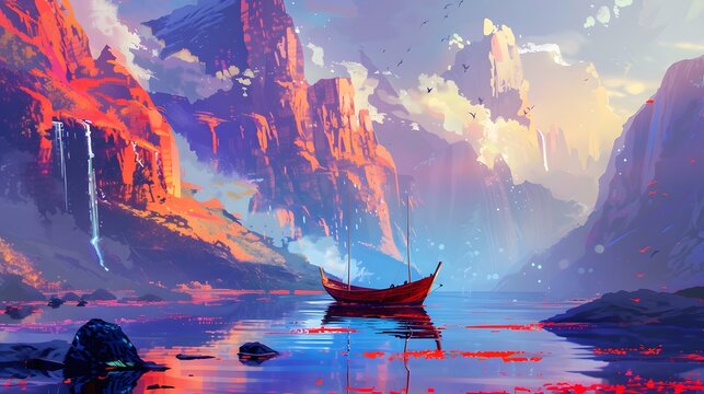 A Boat fantasy art style background
