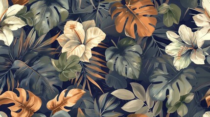 Wall Mural - Tropical pattern in neutral colors wallpaper