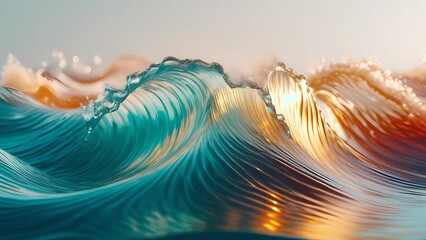 Artistic illustration. Fantastic waves-splashes of liquid, similar to water on a light background