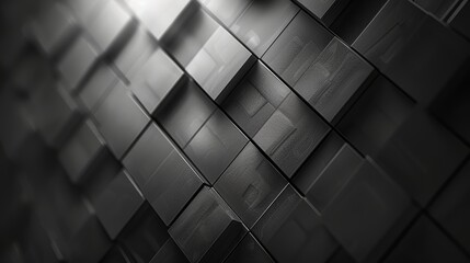 Abstract 3D black and gray geometric square pattern background with light and shadow. Modern, textured, and futuristic design.