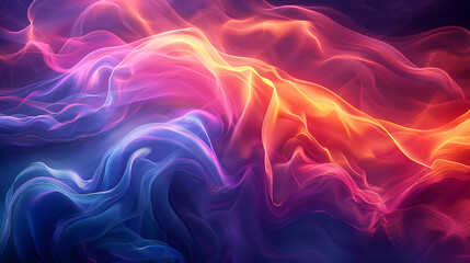 Wall Mural - An abstract background with swirling, smoke-like patterns in vibrant neon colors. Use smooth, flowing lines and glowing edges to create a dynamic, otherworldly atmosphere that feels both energe