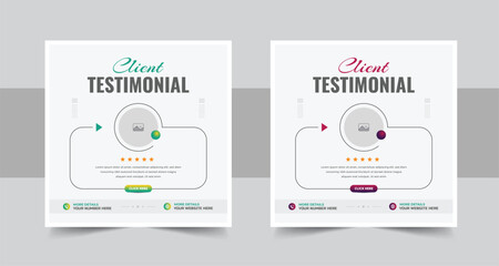 Sticker - Modern client testimonial, customer feedback social media post template layout or web banner design with color variation template