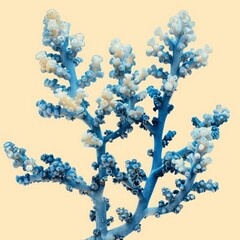 Wall Mural - blue corals on a light yellow background.