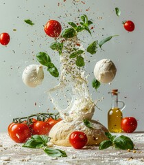 Wall Mural - Bread With Tomatoes and Basil