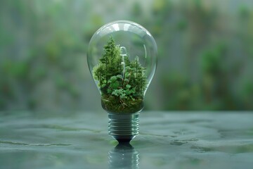 Lightbulb with Miniature Green Forest Inside