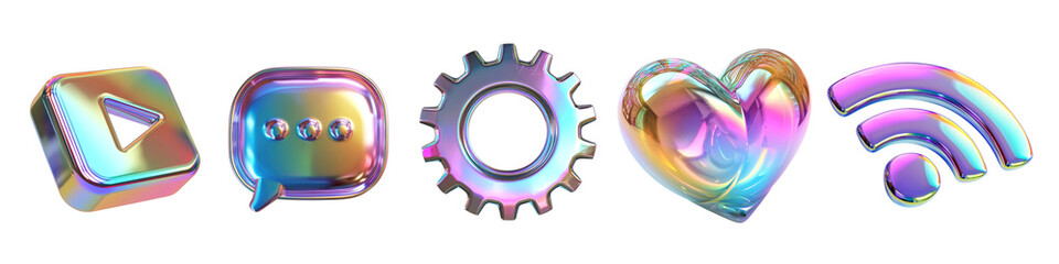3d social media icon png element set on transparent background
