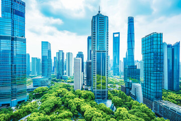 A panoramic view of a modern city skyline with sleek skyscrapers and futuristic architecture, representing progress and innovation.