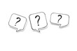 © 9dreamstudio - Question marks on paper speech bubbles, top view. Ask and answer concept