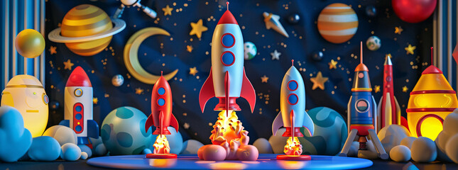 Wall Mural - rockets launching into space