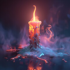 Poster - 3d candle with neon light fog.