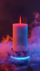 Poster - 3d candle with neon light fog.