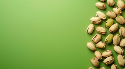 Pistachio nuts on a green background