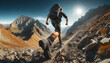 © M.studio - hiker with backpack walking outdoors in mountain