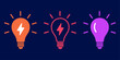© Volodymyr - Set of stylized colored light bulbs. Idea for a collection of icon light bulbs. Flat style. The lines around each bulb indicate the light or energy coming from them. Stock vector illustration.