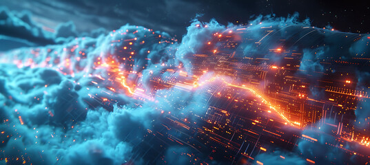 closeup of cloud technology interfaces within the cloud showing detailed data streams and holographic connections Macro Photography and RealTime Eye AF highlight the intricate digital details