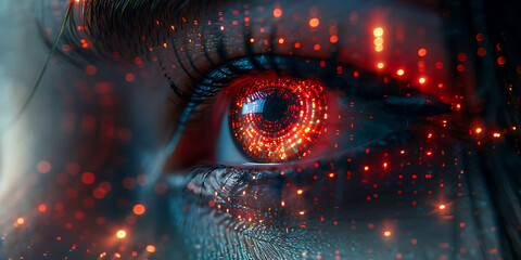 Wall Mural - closeup of holographic digital transformation interfaces within cloud showing detailed data streams digital connections Macro Photography and RealTime Eye AF highlight the intricate digital precision