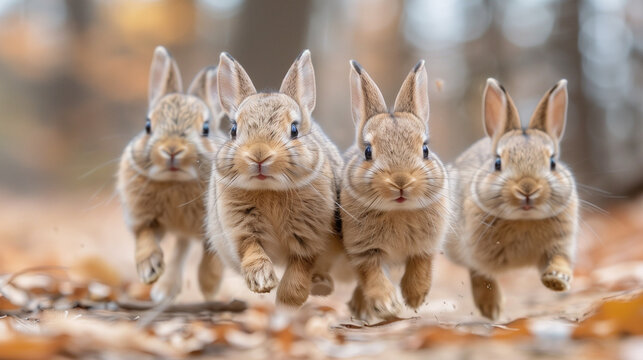 group of rabbits running