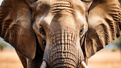 Canvas Print - Majestic African elephant portrait with wise eyes and wrinkled skin