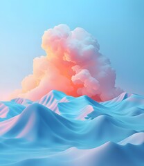 Poster - Pink clouds over blue mountains