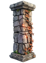 Poster - [Transparent Background PNG]Ancient Stone Pillar with Vines