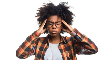 Young african american woman wearing casual clothes and glasses rubbing eyes for fatigue and headache, sleepy and tired expression. vision problem isolated on white background, professional photograph