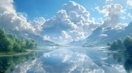 Wall Mural - Mountains and lake under blue sky
