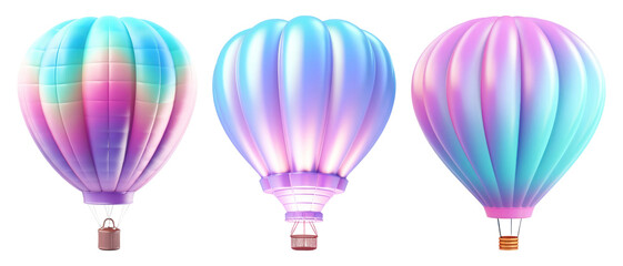 Poster - 3D iridescent hot air balloon shape set