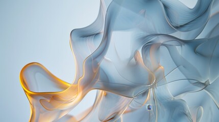 Wall Mural - Closeup of an abstract translucent glass with warm tones against a light blue background.