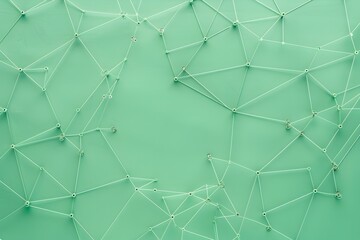 Wall Mural - A flat lay of interconnected nodes on green background, symbolizing the network effect in social media marketing
