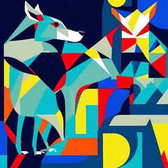 Wall Mural - AI-generated illustration of Vivid animals and geometric forms in abstract painting