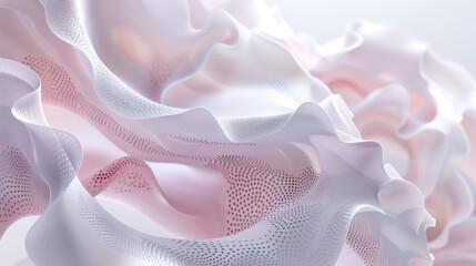 Wall Mural - Fluid organic shapes in light pink and white, with intricate patterns, flowing like liquid.