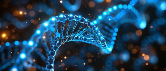 Wall Mural - Digital Blue DNA Strand with Glowing Nodes