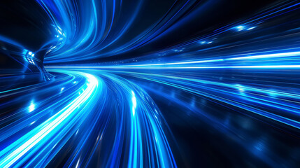 Wall Mural - High-Speed Blue Light Tunnel with Motion
