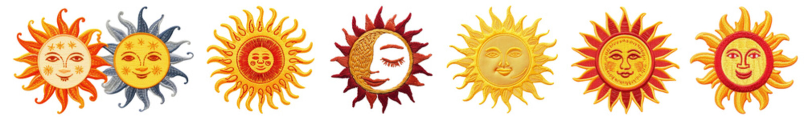 Wall Mural - cute sun embroidery design set