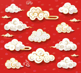 Wall Mural - a red background with a bunch of white clouds