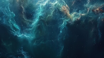 Wall Mural - A blue and green space with stars and a nebula