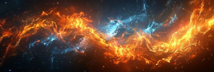 Wall Mural - A long, curving line of fire with blue and orange flames