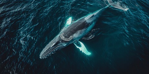 Poster - A whale is swimming in the ocean