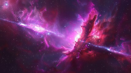 Wall Mural - A space scene with a purple cloud and a purple line