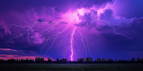 Wall Mural - A purple sky with a lightning bolt in the middle
