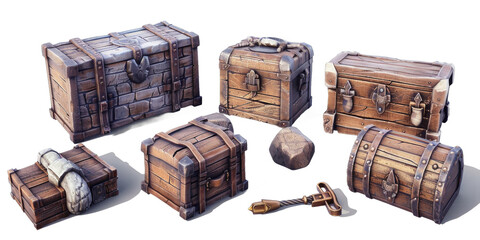 Wall Mural - [Transparent Background PNG]A collection of fantasy treasure chests